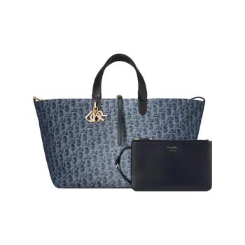 DIOR Oblique Jacquard Fabric Tote Bag, Shopping Bag, Indigenous Bag, Handbag Large Size Women's Blue