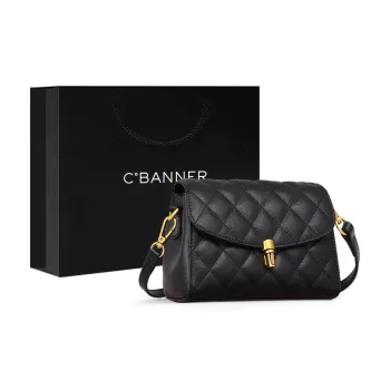 C°BANNER Split Cow Leather With Synthetic Leather Small Square Bag, Crossbody Bag Women's Black/White
