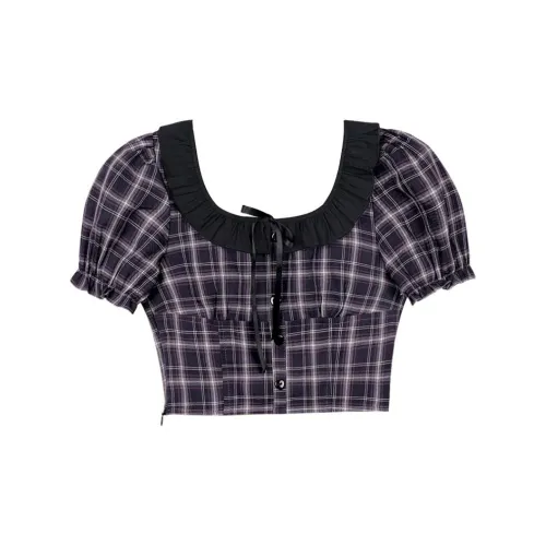 Sagidolls Crop Tops Women's Purple Plaid