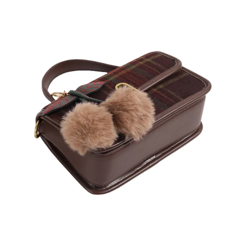 DALO PU With Woolen Shoulder Bag, Crossbody Bag, Handbag Women's Burgundy/Khaki-6