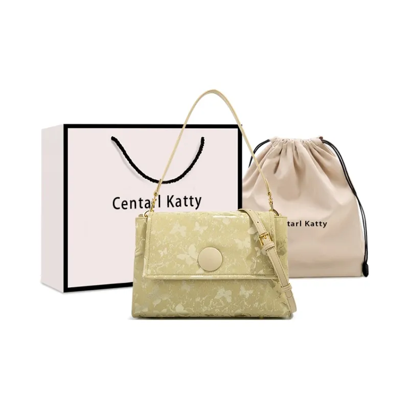 CentarlKatty Polyurethane Synthetic Leather Shoulder Bag Women's Green Gold-Stamped Butterfly-0