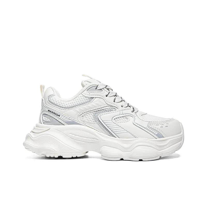 Warrior Students Platform Chunky Sneakers Lightweight And Breathable Low Top Casual Shoes Women's Beige-1