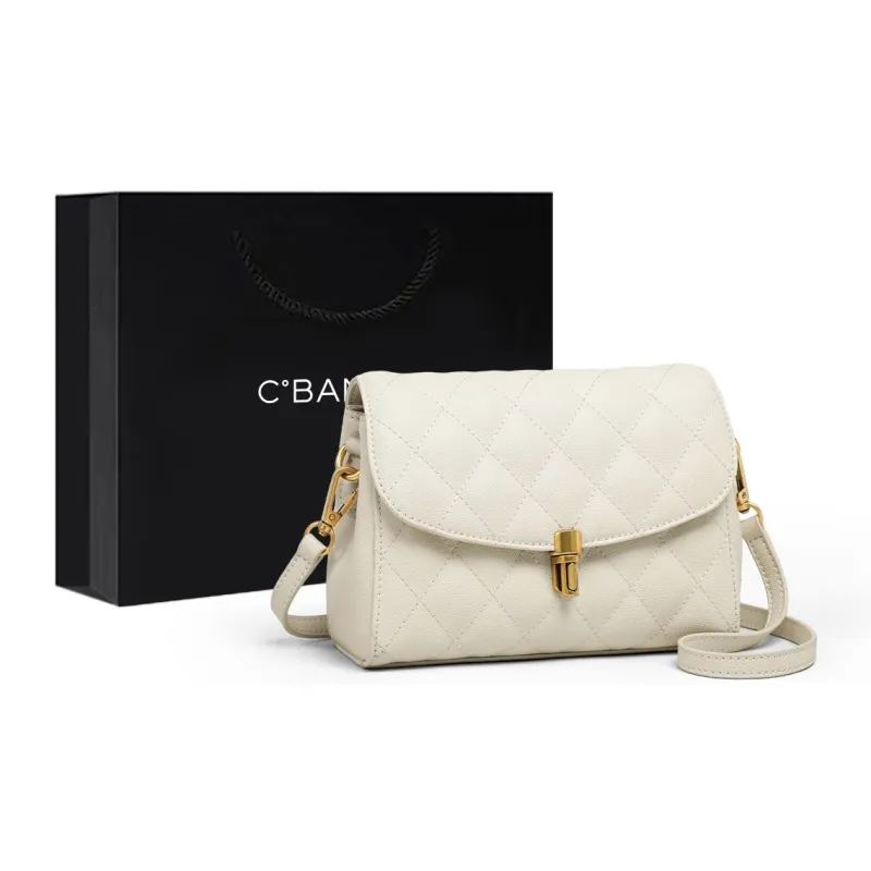 C°BANNER Split Cow Leather With Synthetic Leather Small Square Bag, Crossbody Bag Women's Black/White-7