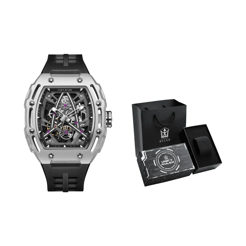 Respect The Time Mechanical Movement Silicone Strap Watch Men's Watches Black Dial-6