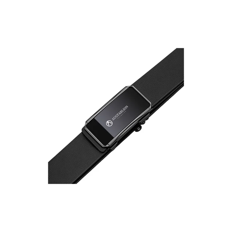 AUGTARLION Business Youth Mirror Finish Smooth Buckle Cow Leather Leather Belts Men's Gunmetal 3.5cm-1