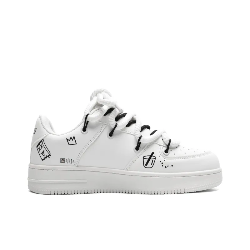 Circle Small Coverage Slip Resistant Waterproof Lightweight Low Top Skateboard Shoes Unisex White Black-20