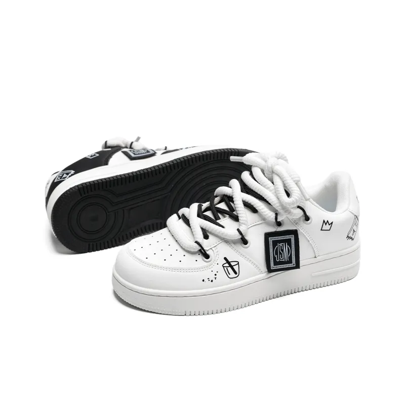 Circle Small Coverage Slip Resistant Waterproof Lightweight Low Top Skateboard Shoes Unisex White Black-17