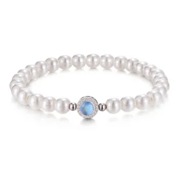 Trpopo S925 Silver Shell Pearl Beaded Bracelet With Elastic String Women's