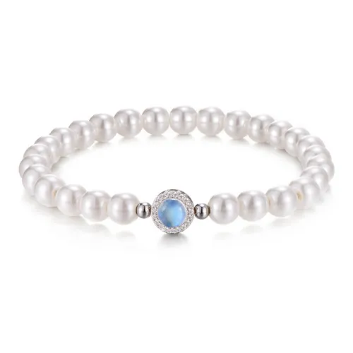 Trpopo S925 Silver Shell Pearl Beaded Bracelet With Elastic String Women's