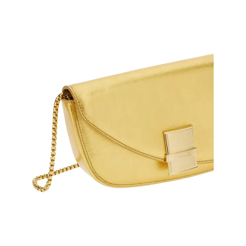 FERRAGAMO Calfskin Handbag Shoulder Bag Women's Gold-5