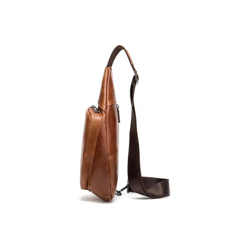 DOSRFINI Top Grain Cow Leather One Shoulder Crossbody Sling Bags Regular Men's Brown/Black/Coffee-2
