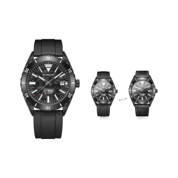 ROSSINI Voyager Collection Automatic Mechanical Movement Silicone Strap Watch Men's Watches Black Dial