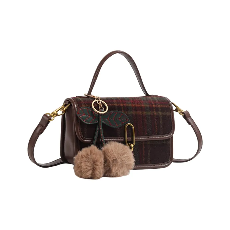 DALO PU With Woolen Shoulder Bag, Crossbody Bag, Handbag Women's Burgundy/Khaki-1