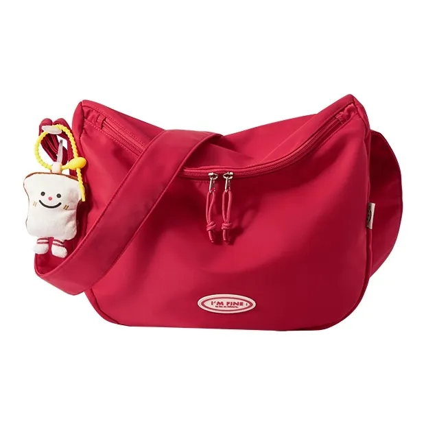 SEM/R Nylon Shoulder Bag Crossbody Bag Medium Size Unisex Red Ecru Black-0