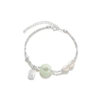 Jodie&Kevin S925 Silver Bracelets Women's Pale Greenish White Jade
