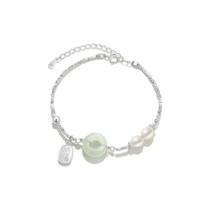 Jodie&Kevin S925 Silver Bracelets Women's Pale Greenish White Jade-0