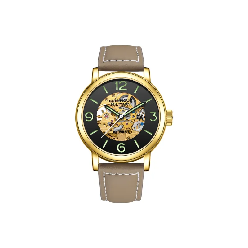 KUERST Automatic Mechanical Movement Cow Leather Strap Watch Men's Watches Black Dial-6