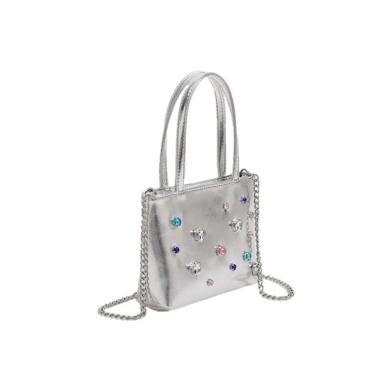 DALO Artificial Leather Tote Bag, Shopping Bag, Handbag, Shoulder Bag Women's Silver/Black-1
