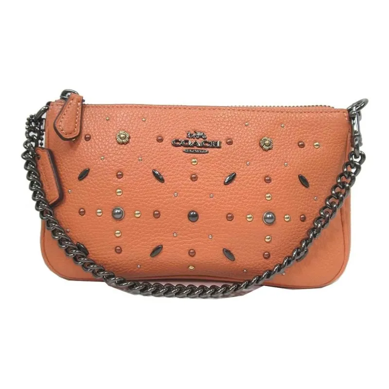 COACH Nolita Pebbled Leather Mahjong Bag Shoulder Bag Wrist Bag Clutch Small Size Women's Orange-1