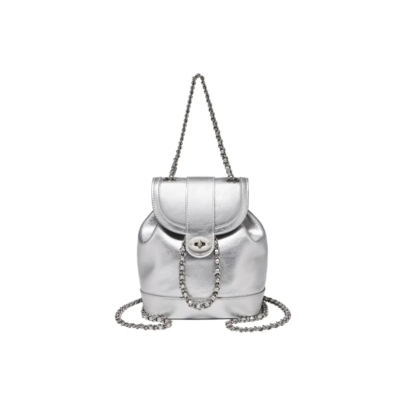 FOXER Synthetic Leather Backpack Women's Silver-1
