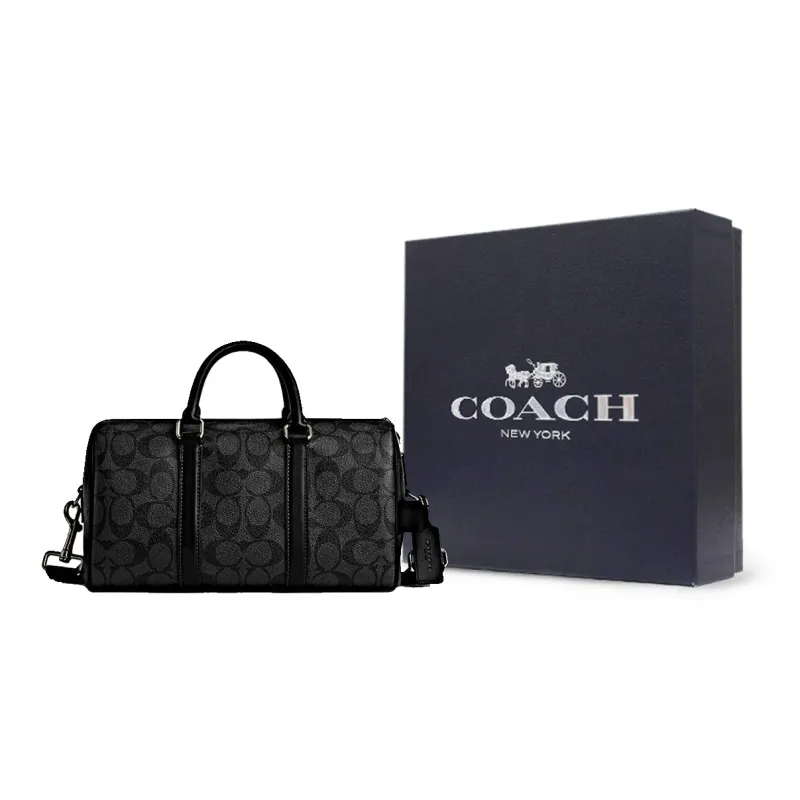 COACH Venturer Signature Coated Canvas With Smooth Calfskin Travel Bag Large Size Men's Black-3