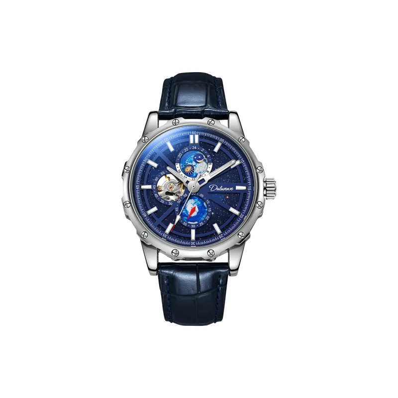 Dulunwe Star Moon Series Automatic Mechanical Movement Cowhide Strap Watch Men's Watches Blue Dial-4