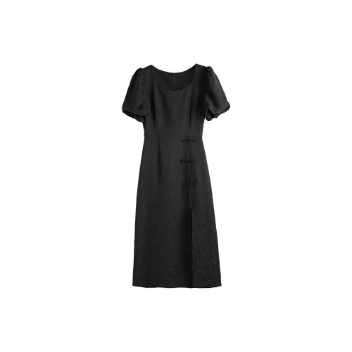 Hang Yi Court Short-Sleeved Dresses Women's Black