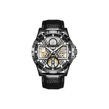KUERST Automatic Mechanical Movement Genuine Leather Strap Watch Men's Watches White Dial