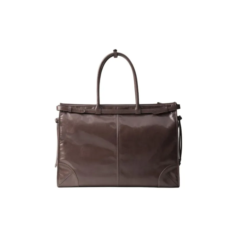 PRADA Leather Tote Bag Shopping Bag Handbag Men's Cork Beige-2