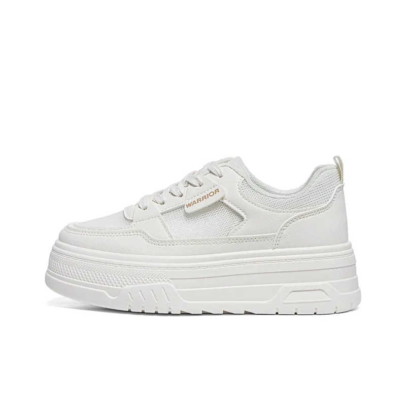 Warrior Student Platform White Sneakers Lightweight And Breathable Low Top Skateboard Shoes Women's Beige-0