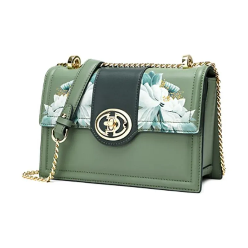 Ancient Yi Xi Cow Leather Chinoiserie Print Craft Chain Bag, Shoulder Bag, Crossbody Bag Women's Celadon-1