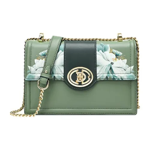 Ancient Yi Xi Cow Leather Chinoiserie Print Craft Chain Bag, Shoulder Bag, Crossbody Bag Women's Celadon