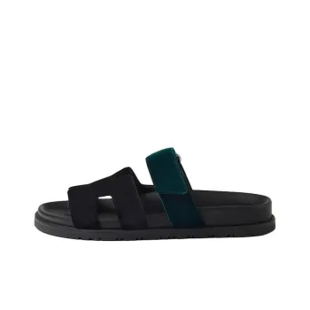 HERMES Rubber Sole Slip Resistant Abrasion Resistant Slide Slippers Women's Black