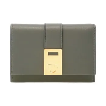 FERRAGAMO Cow Leather Wallet Trumpets Women's Gray White