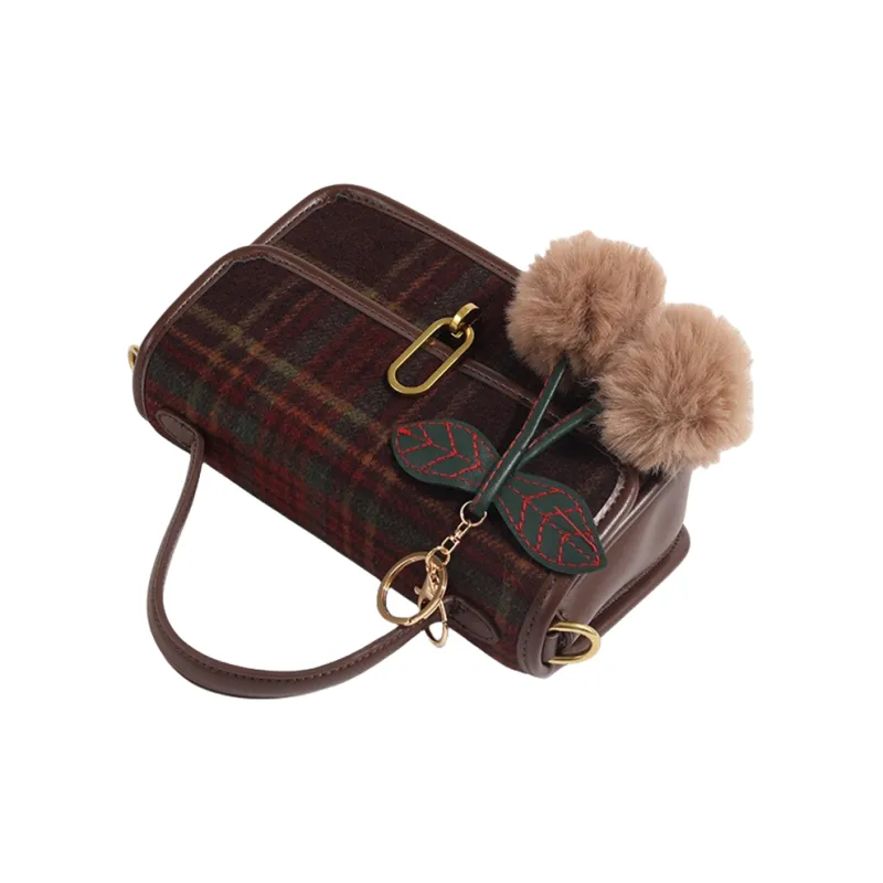 DALO PU With Woolen Shoulder Bag, Crossbody Bag, Handbag Women's Burgundy/Khaki-3