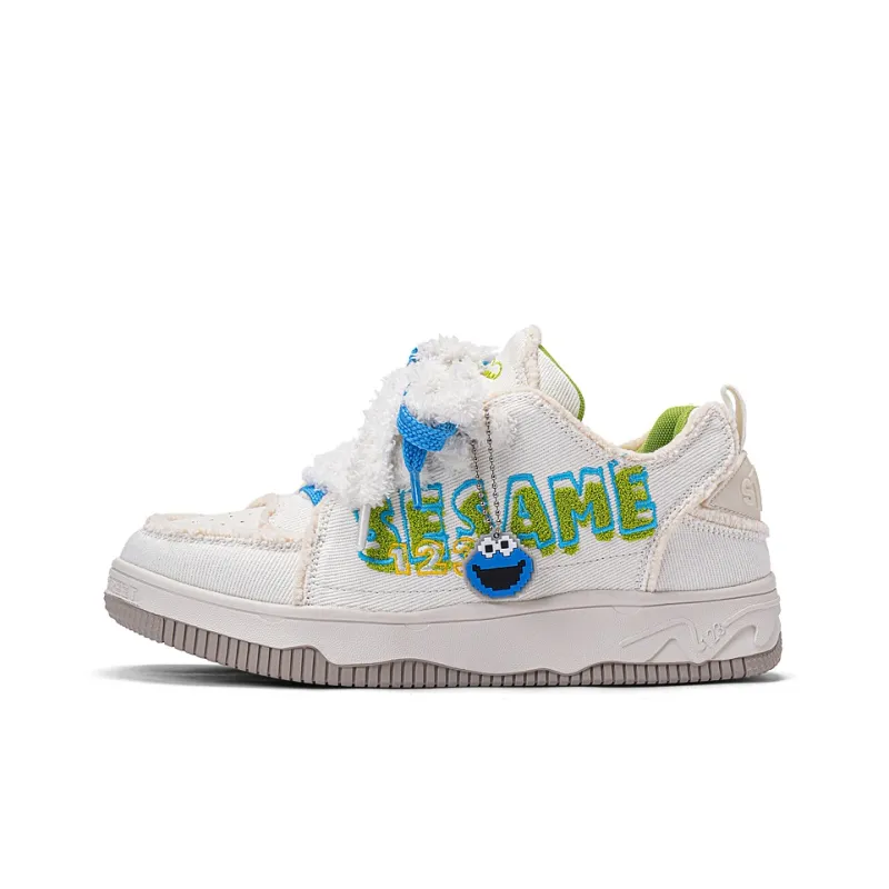 SESAME STREET Canvas Shoes Unisex Low Top Faux Fur Beige/Faux Fur Green/Faux Fur Black-1