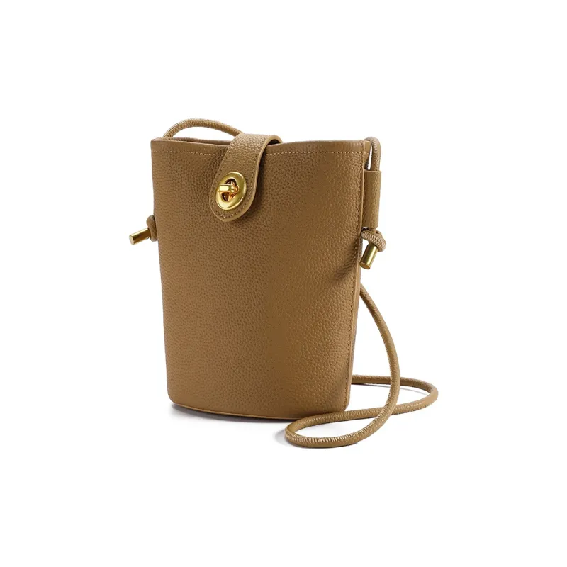 ST&SAT Cow Leather Bucket Bag With Cell Phone Pouch Crossbody Bag Shoulder Bag Regular Women's Khaki/Apricot/Ecru/Black-3