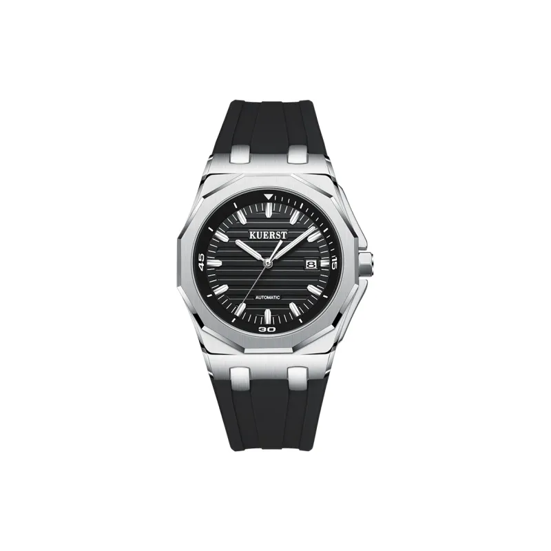 KUERST Automatic Mechanical Movement Rubber Strap Watch Men's Watches White Dial-9