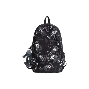 Huangmu Nylon Student Backpack Regular Unisex Black/White