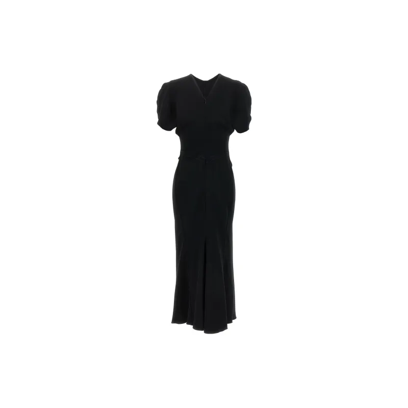 Victoria Beckham Ruched Waist V Back Crepe Midi Dress-1
