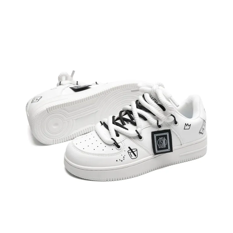 Circle Small Coverage Slip Resistant Waterproof Lightweight Low Top Skateboard Shoes Unisex White Black-3