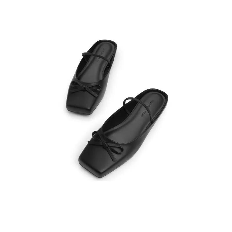 CHARLES&KEITH Composite Sole Slip Resistant Closed Toe Slippers 0.8cm Women's Beige Beige/Black Black-6