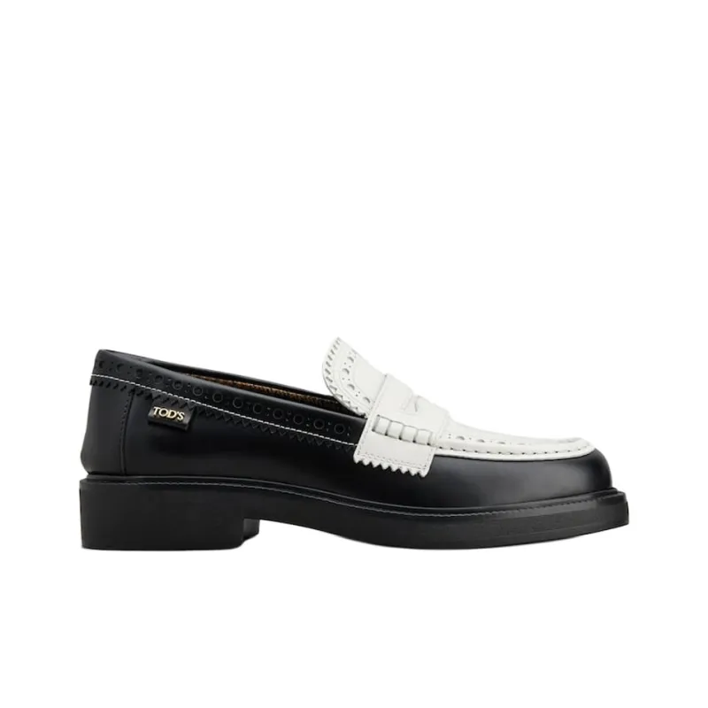TOD'S Brogue Trim Round Toe Loafers Women's-1