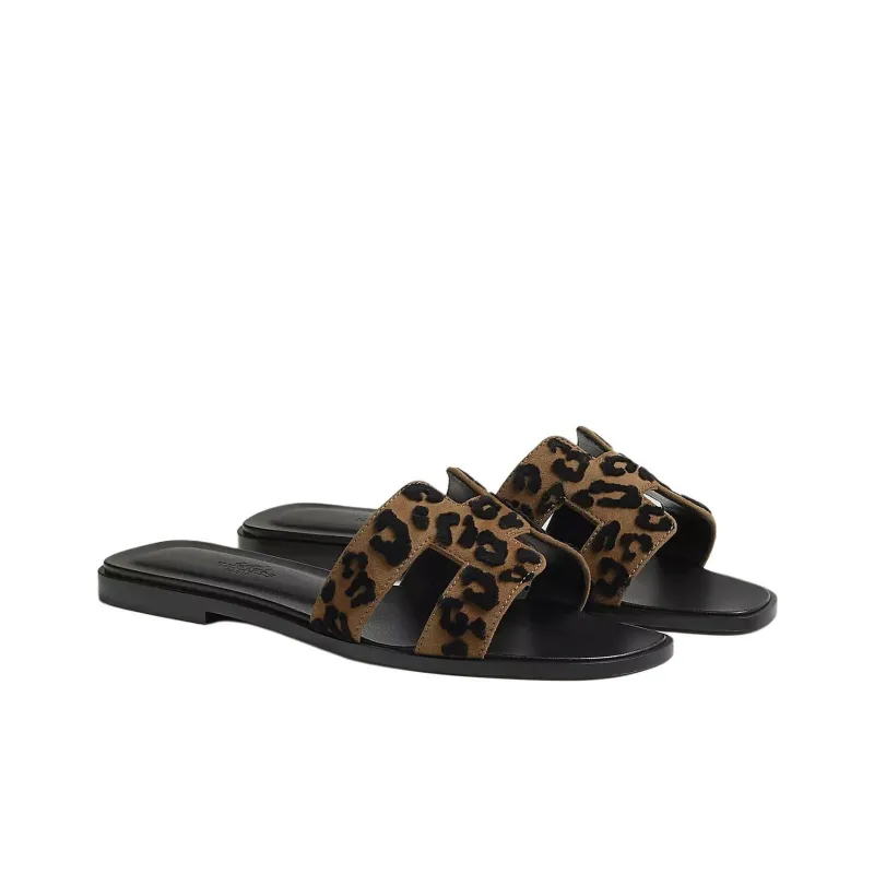 HERMES Oran Slide Slippers Women's Brown-2