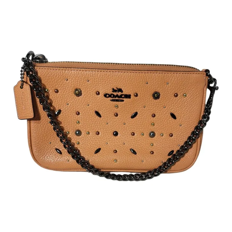 COACH Nolita Pebbled Leather Mahjong Bag Shoulder Bag Wrist Bag Clutch Small Size Women's Orange-2