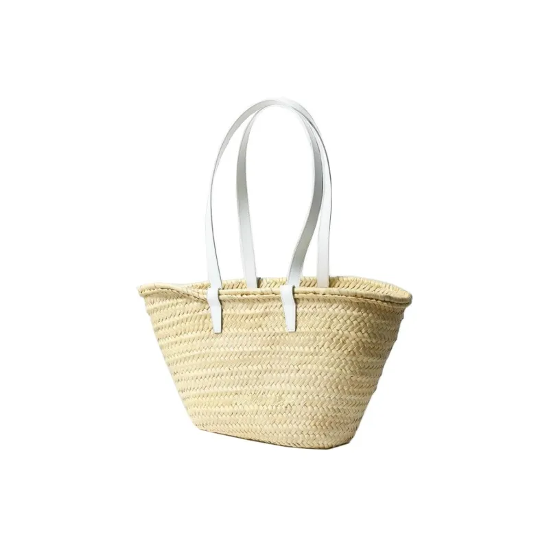 CELINE Raffia With Calfskin Tote Bag Shopping Bag Shoulder Bags Handbags Medium Size Women's White-1