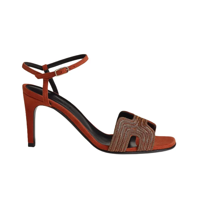 HERMES Heden Strap Sandals 8cm Women's Red Brown-1
