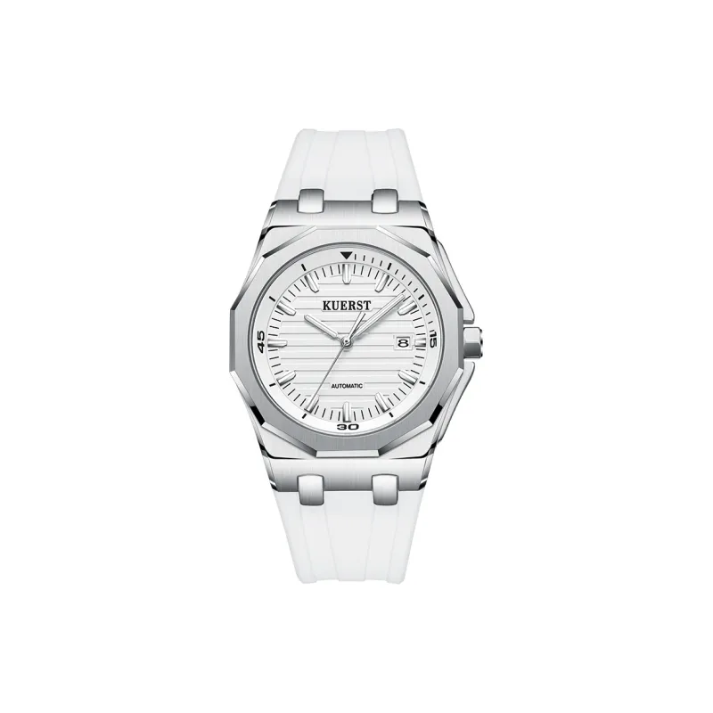 KUERST Automatic Mechanical Movement Rubber Strap Watch Men's Watches White Dial-0