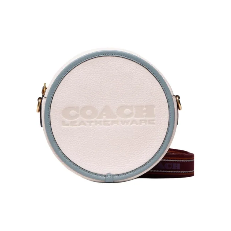 COACH Kia Leather Small Round Bag, Handbag, Shoulder Bag, Crossbody Bag Trumpets Women's Blue White Multicolor-1