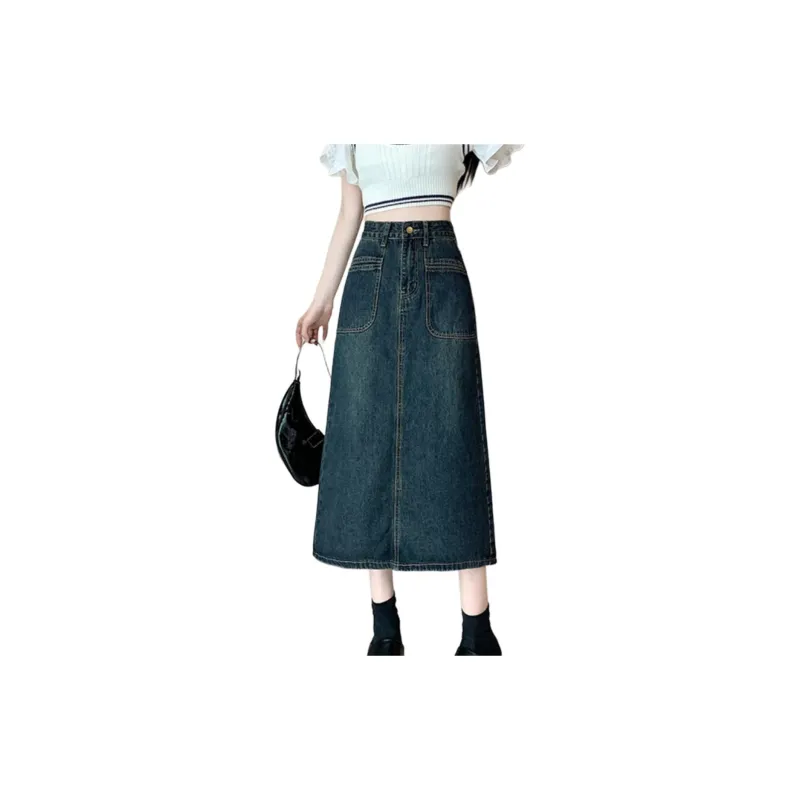 Shuhao Bai Denim Long Skirt Women's Concrete Gray-3